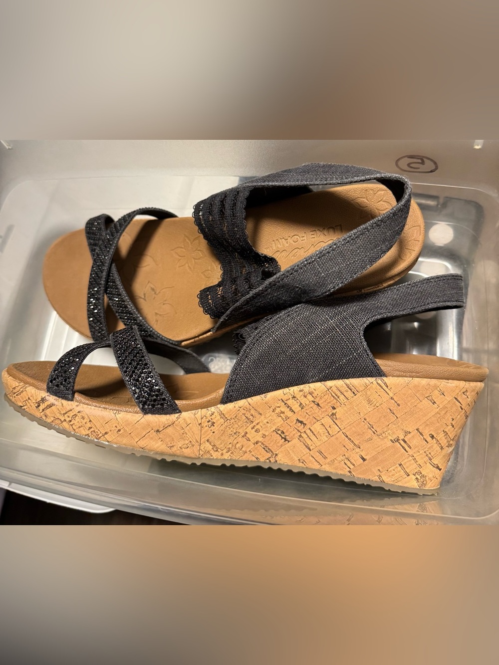 Skechers Black Strappy Lace Sandals. Size 9. Very good condition.